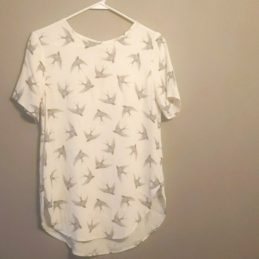 H&M Black and White bird women blouse